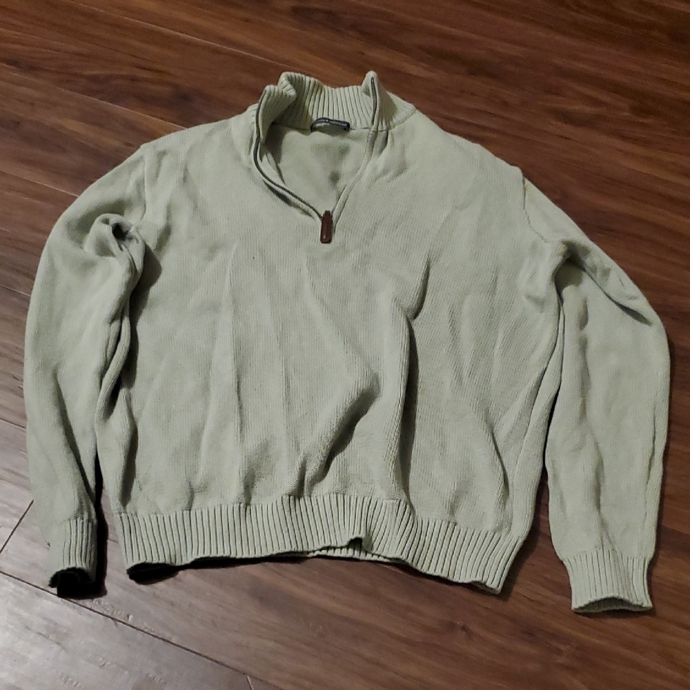 Brandy Melville Sage Green Ribbed Half-Zip Sweater